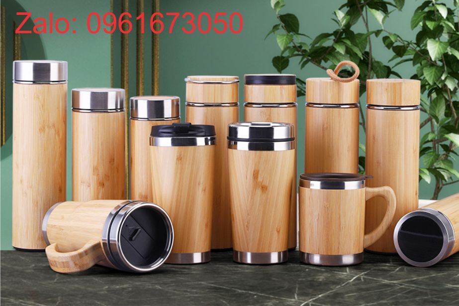 Những mẫu bình giữ nhiệt vỏ gỗ, bình giữ nhiệt gỗ tre, bình giữ nhiệt bọc tre khắc laser logo đẹp