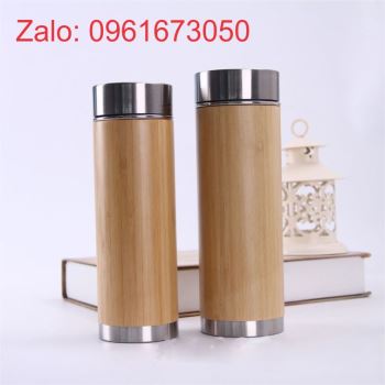 Bình giữ nhiệt vỏ tre khắc laser in logo theo yêu cầu