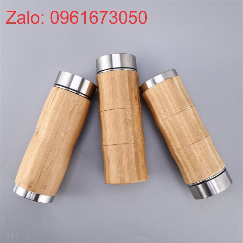 Bình giữ nhiệt vỏ tre cao cấp 500ml khắc laser logo làm quà tặng khách hàng