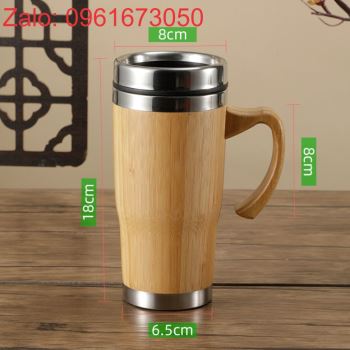 Ca giữ nhiệt gỗ tre có tay cầm, cốc giữ nhiệt bằng gỗ tre có tay cầm khắc laser logo theo thiết kế riêng đặt hàng từ 50 cái