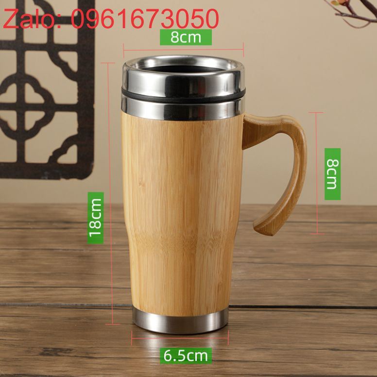 Ca giữ nhiệt gỗ tre có tay cầm, cốc giữ nhiệt bằng gỗ tre có tay cầm khắc laser logo theo thiết kế riêng đặt hàng từ 50 cái