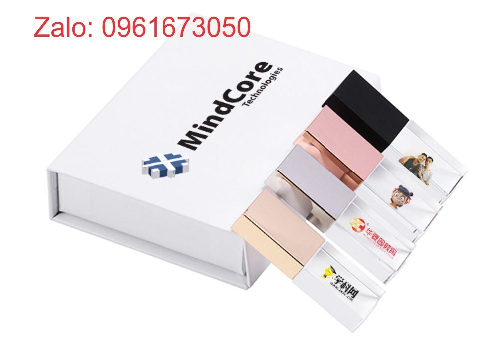 Quà tặng usb pha lê 16gb, 32gb in logo hình ảnh theo yêu cầu cùng hộp quà có logo