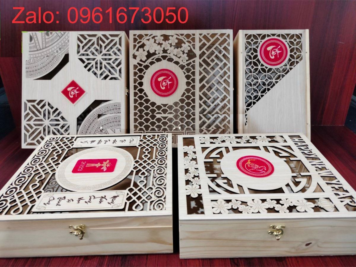 Sản xuất hộp gỗ thông đựng quà tặng, hộp gỗ quà tặng cắt laser khắc logo theo yêu cầu