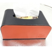 Hộp Da Đựng Khăn Giấy May Ghép 2 Màu Cam Và Đen In Logo Theo Yêu Cầu. Mã: Lt 15