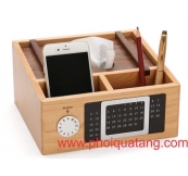 Lịch Gỗ Đa Năng Để Bàn Có Hộp Khăn Giấy, Khay Cắm Bút Bằng Gỗ Sồi. Lg 41